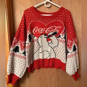 Coca Cola Womens Heart Polar Bear Red Christmas Holiday Crew Neck Sweater size2X
